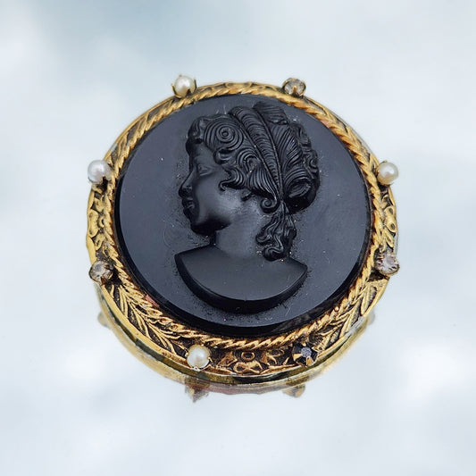 Vintage 60s Victorian Revival Glass Cameo Brooch Pendant A Robert Original