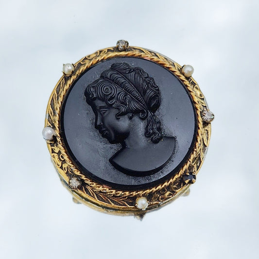 Vintage 60s Victorian Revival Glass Cameo Brooch Pendant A Robert Original