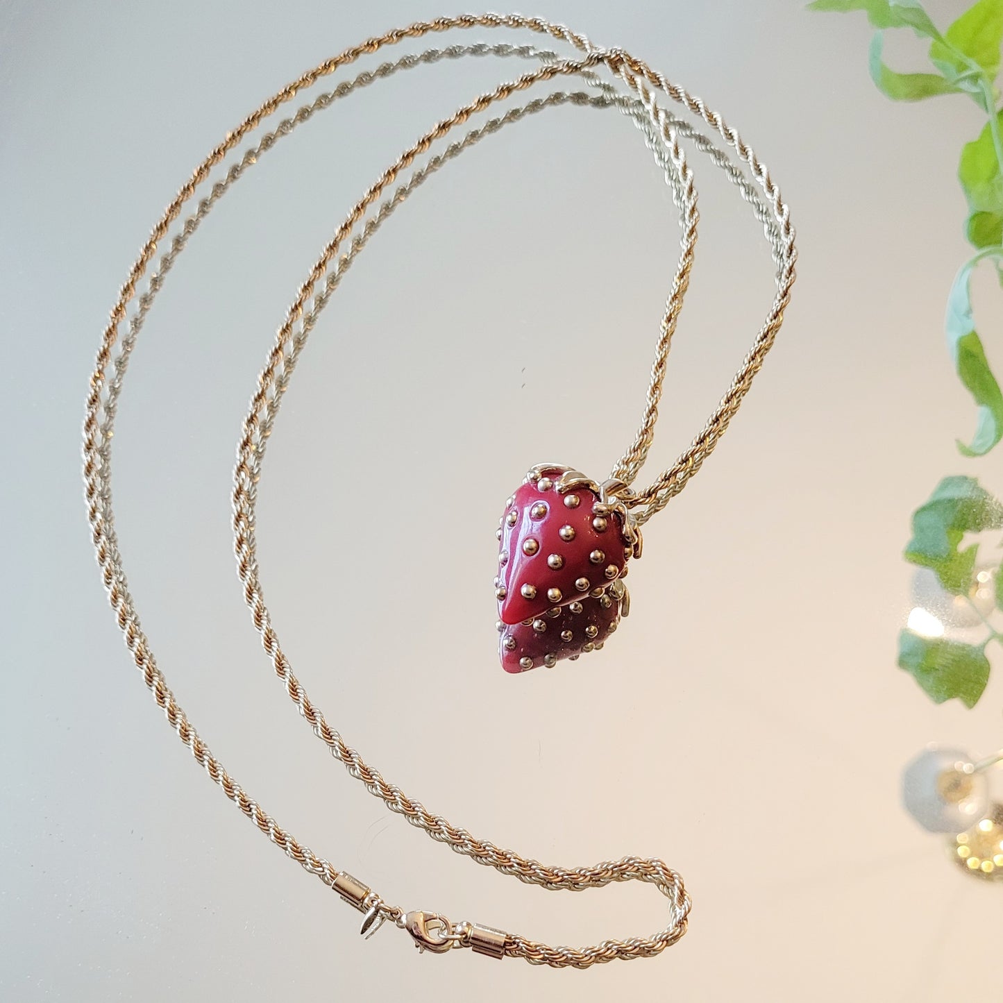 Iconic Kenneth Jay Lane Strawberry Necklace Deadstock NIB Collectible Avon Signed Lucite Studded Necklace