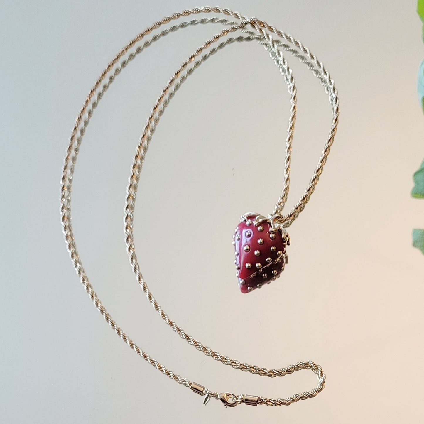 Iconic Kenneth Jay Lane Strawberry Necklace Deadstock NIB Collectible Avon Signed Lucite Studded Necklace
