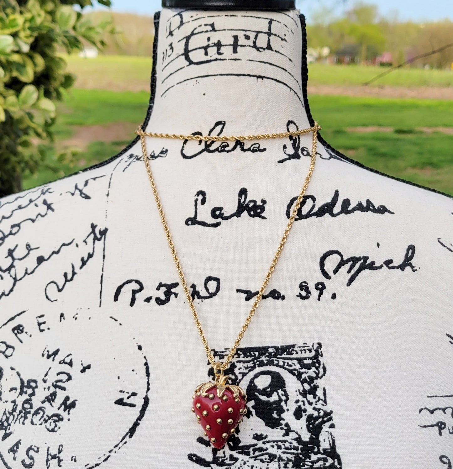 Iconic Kenneth Jay Lane Strawberry Necklace Deadstock NIB Collectible Avon Signed Lucite Studded Necklace