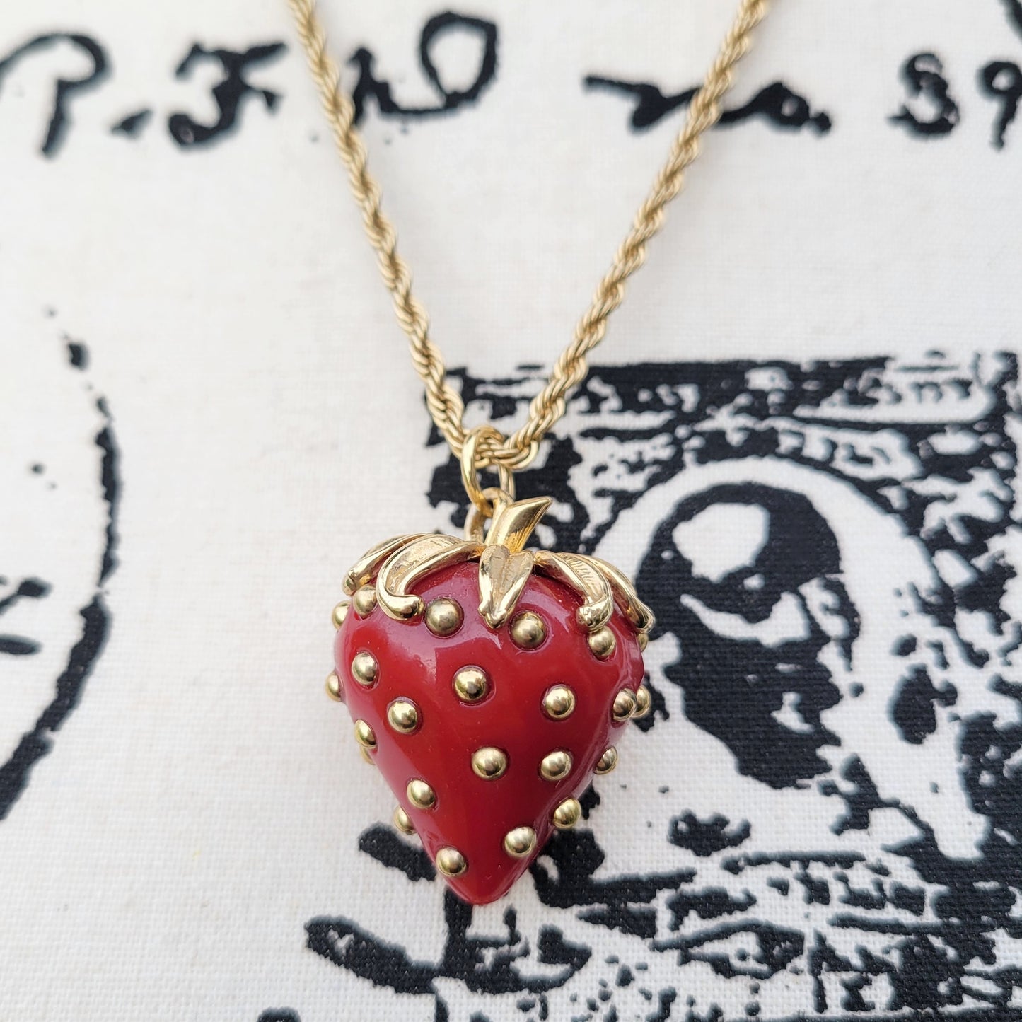 Iconic Kenneth Jay Lane Strawberry Necklace Deadstock NIB Collectible Avon Signed Lucite Studded Necklace