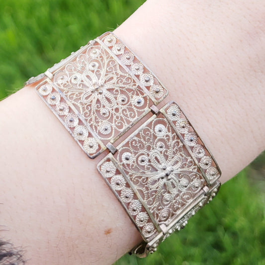 Vintage 60s Filigree Lace Panel Bracelet Intricate Wolfgang Dahmer German Bracelet