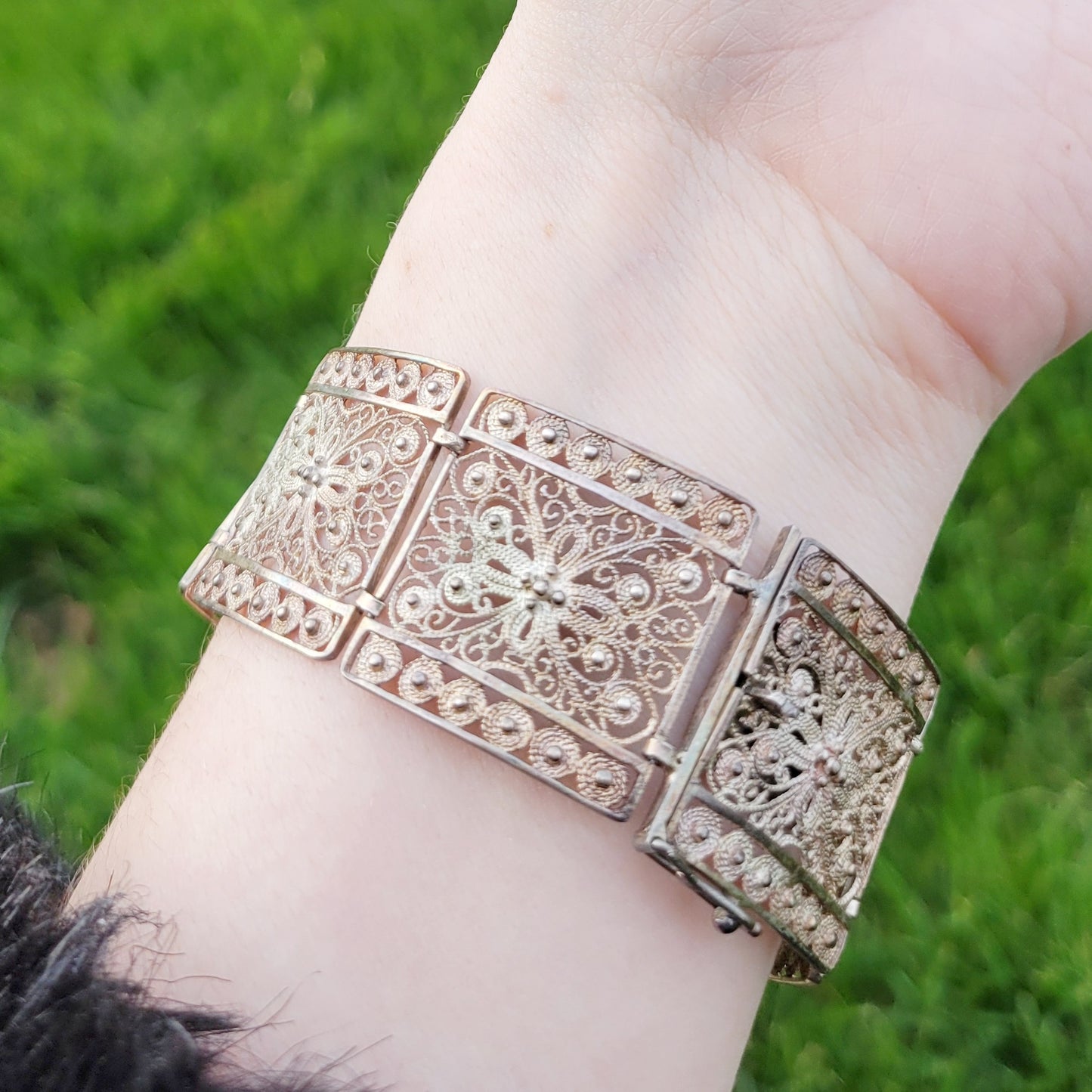 Vintage 60s Filigree Lace Panel Bracelet Intricate Wolfgang Dahmer German Bracelet