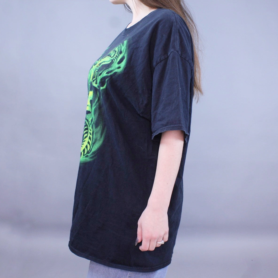Vintage Y2k Neon Skull Snake T-shirt Biker Goth Grunge Streetwear