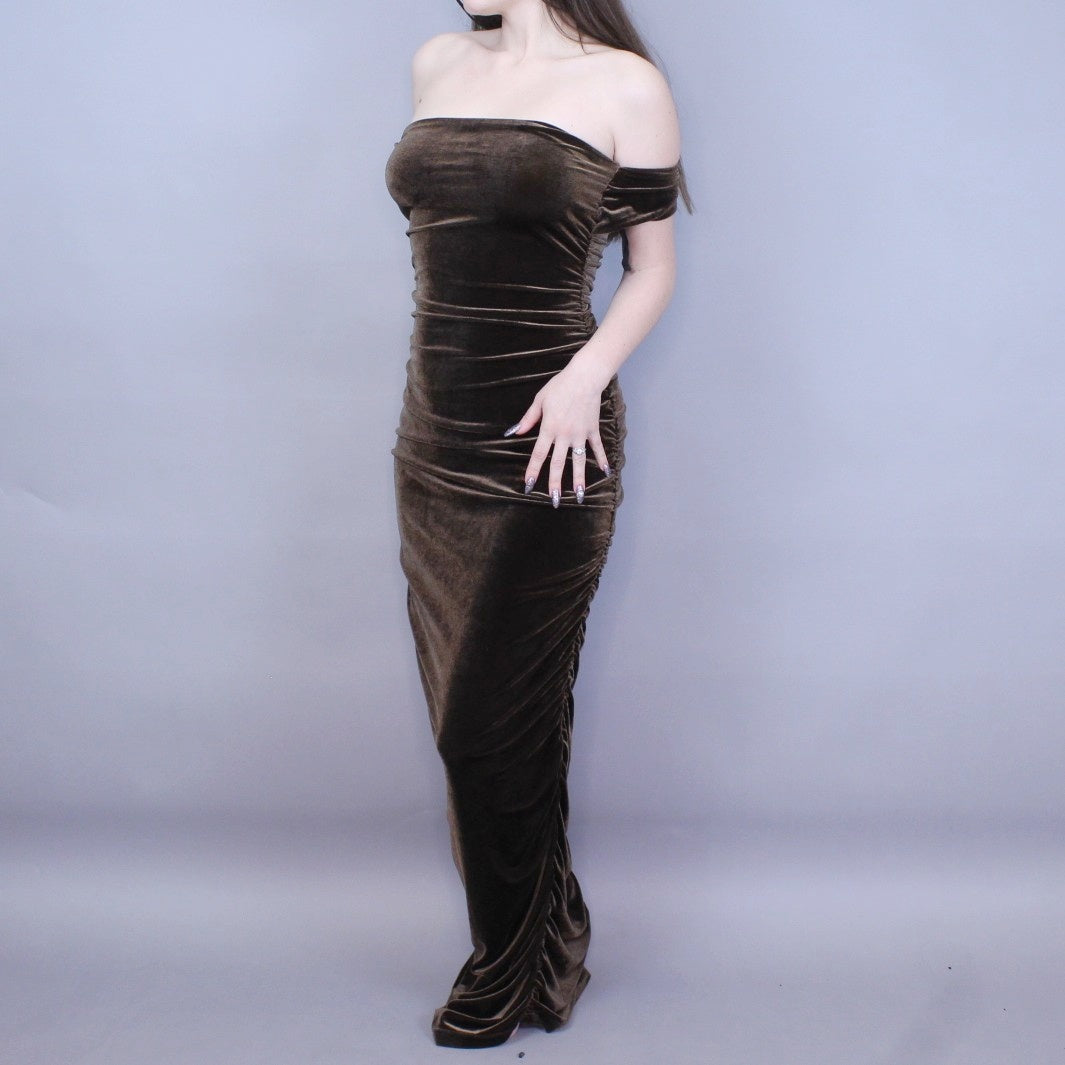Vintage 90s Brown Velvet Evening Gown by Hugo Buscati Collection