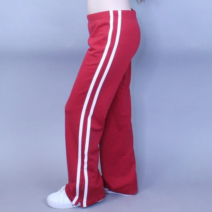Vintage Y2k Low Rise Zip Side Bell Bottom Flare Cherry Red Sweatpants Track Pants