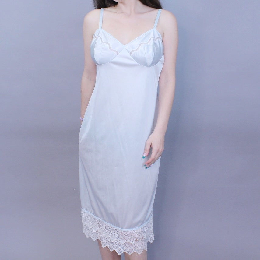 Vintage 70s Pastel Baby Blue Coquette Slip Dress by Vassarette