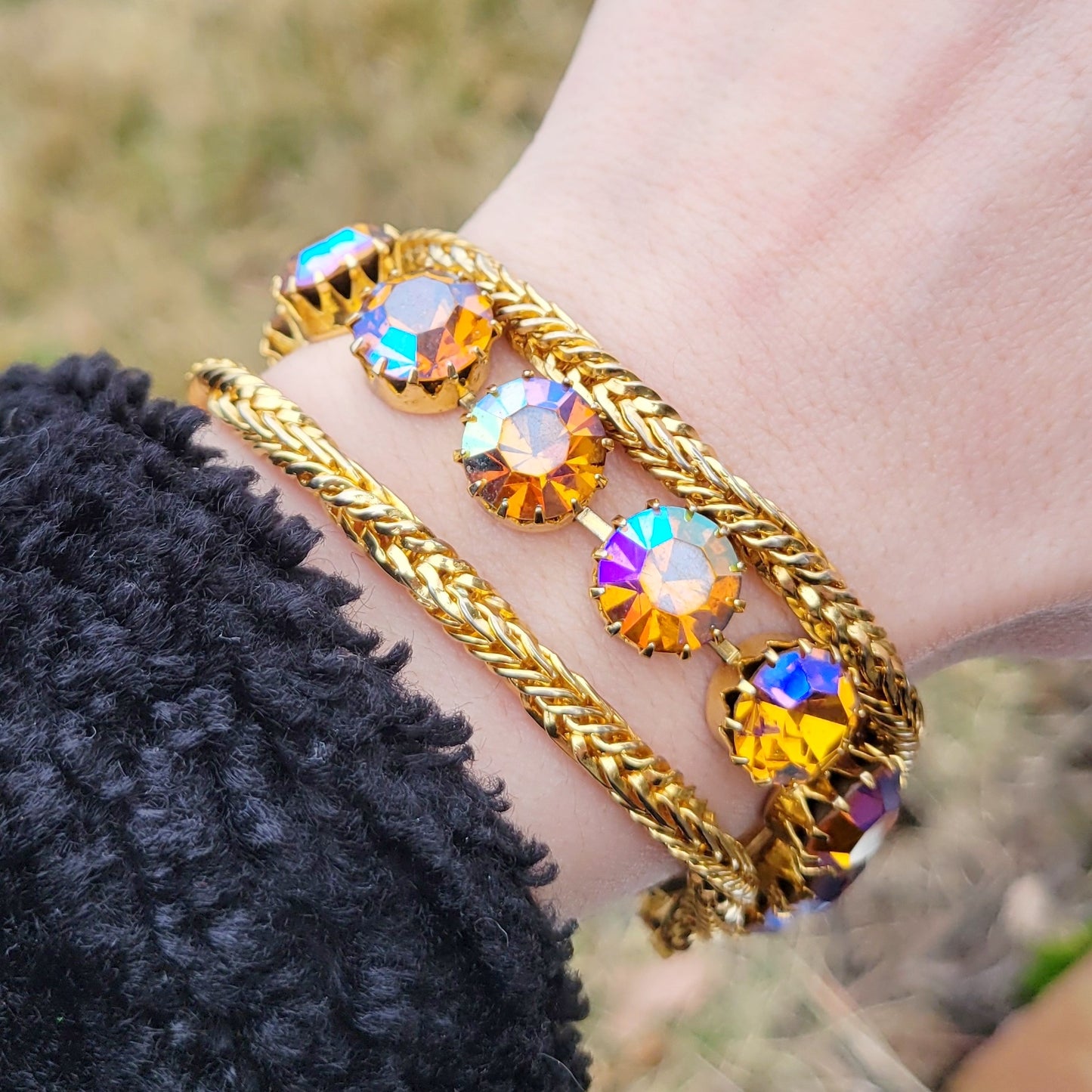 Vintage 60s Signed Hattie Carnegie Aurora Borealis Bracelet