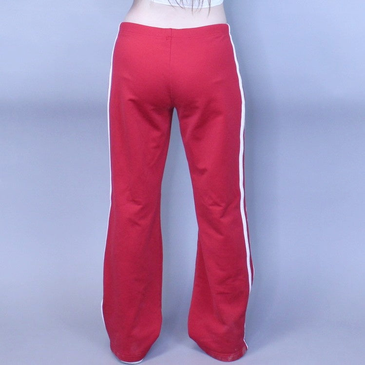 Vintage Y2k Low Rise Zip Side Bell Bottom Flare Cherry Red Sweatpants Track Pants