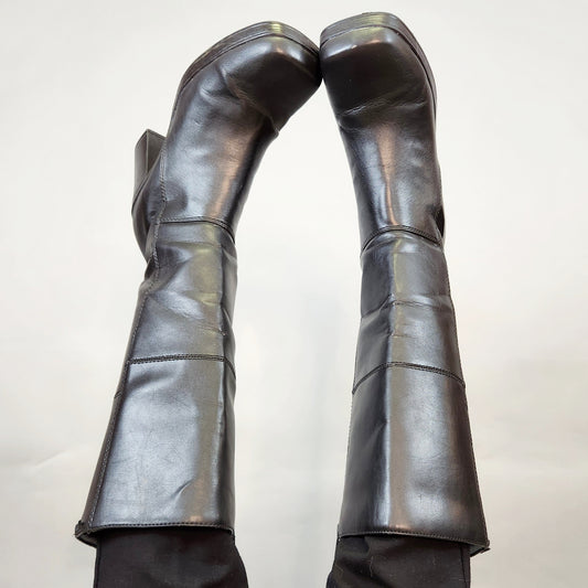 Vintage 90s Knee High Patchwork Heeled Chunky Boots by Jazzberry