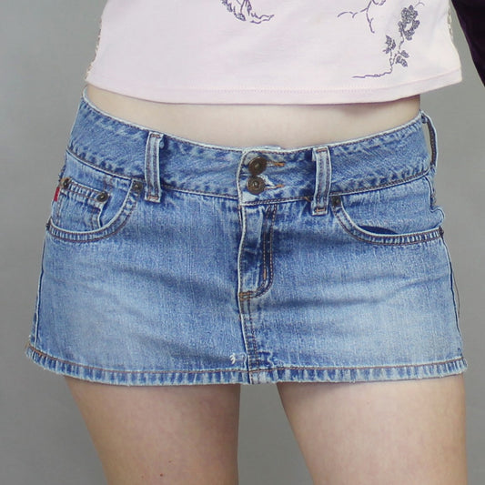 Vintage Y2k Low Rise Denim Bimbo Micro Mini Skirt by Spacegirlz