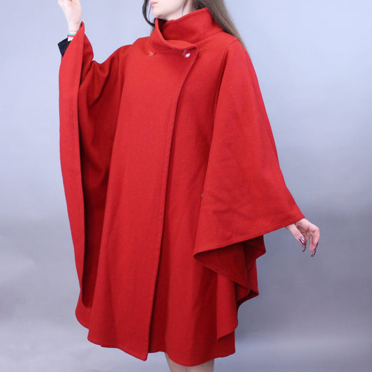 Vintage 80s Little Red Cape Coat