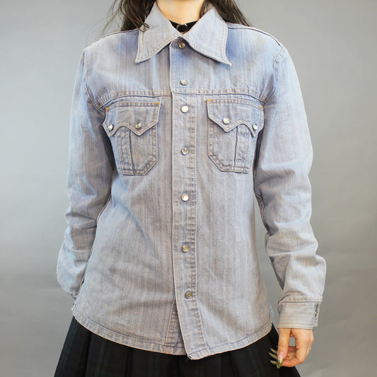 Vintage 70s Western Denim Snap Button Up Top