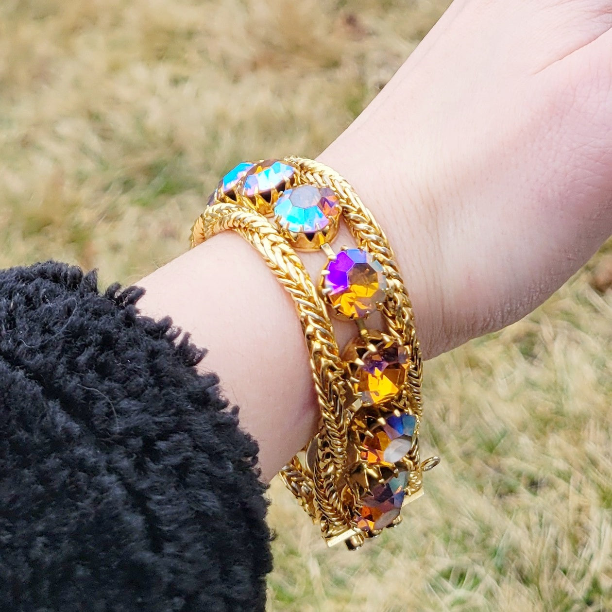 Vintage 60s Signed Hattie Carnegie Aurora Borealis Bracelet