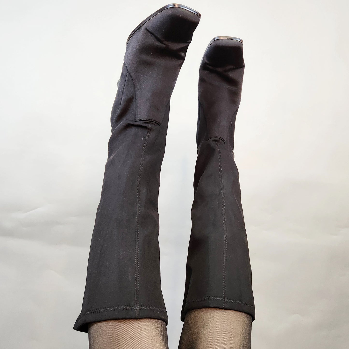 Vintage Y2k Black Knee High Neoprene Go-Go Boots by Valenti Franco