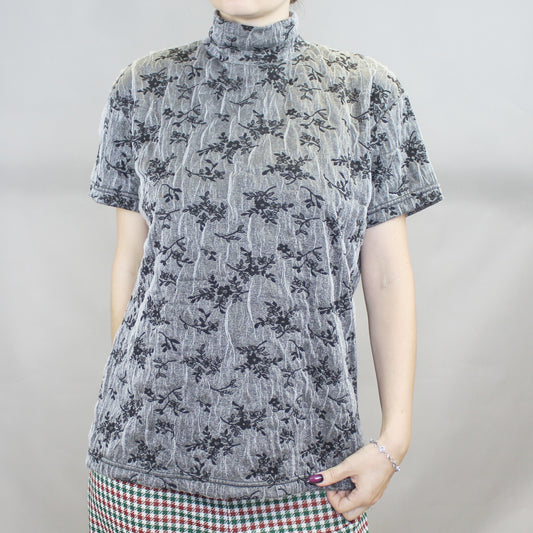Vintage 90s Silver Mock Neck Tee by Frazier Lawrence