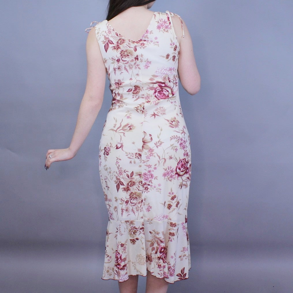 Vintage Y2k Floral Midi Dress with Ruffle Hem by Taboo