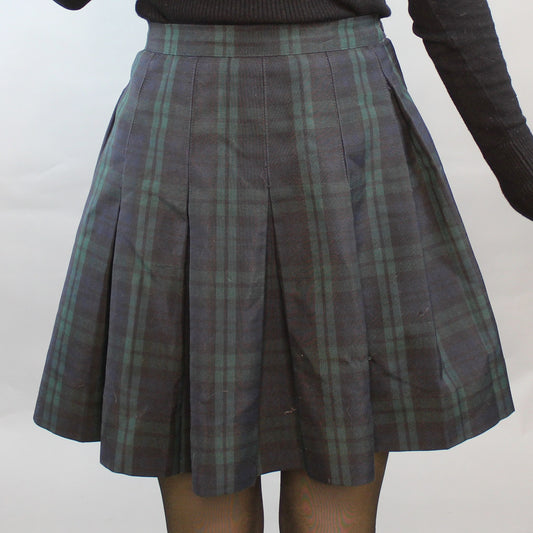 Vintage 70s High Waisted Plaid Pleated Mini Skirt