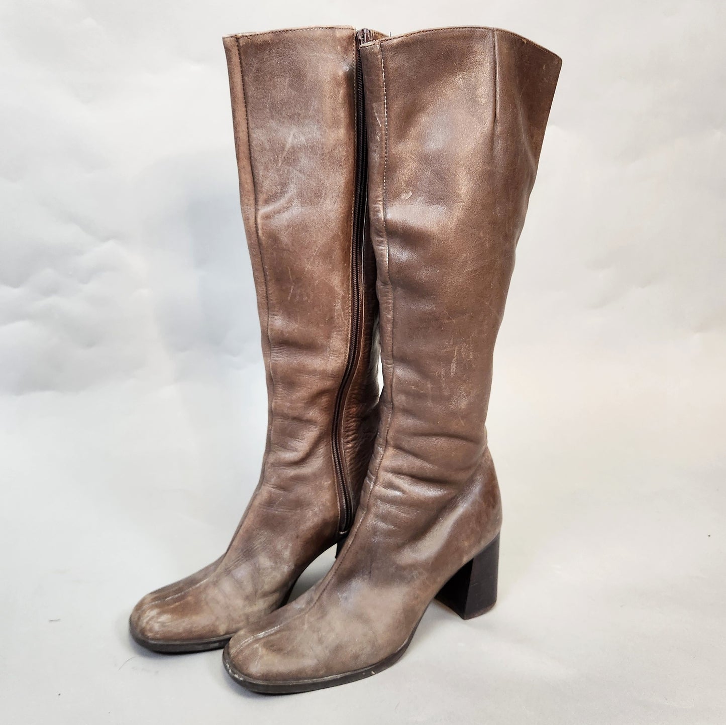Vintage 90s Knee High Brown Leather Heeled Boots by Nine West