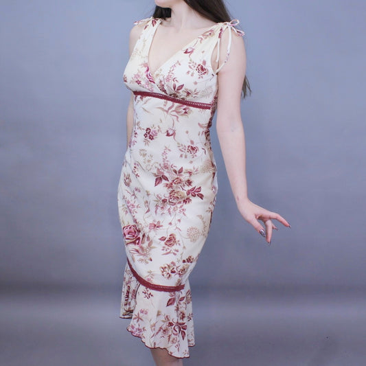 Vintage Y2k Floral Midi Dress with Ruffle Hem by Taboo