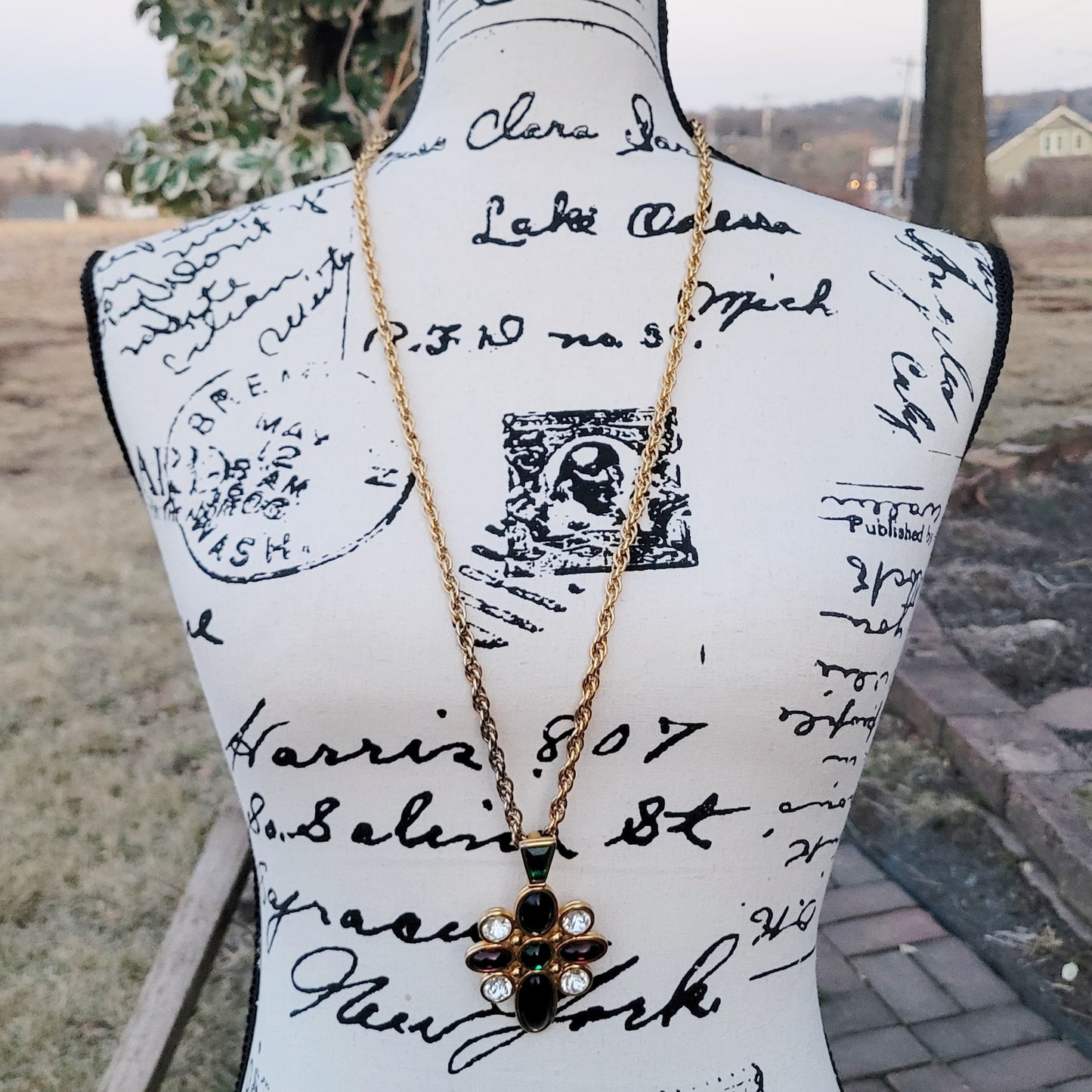 Vintage 80s Gripoix Maltese Cross Necklace Rare Signed Monet