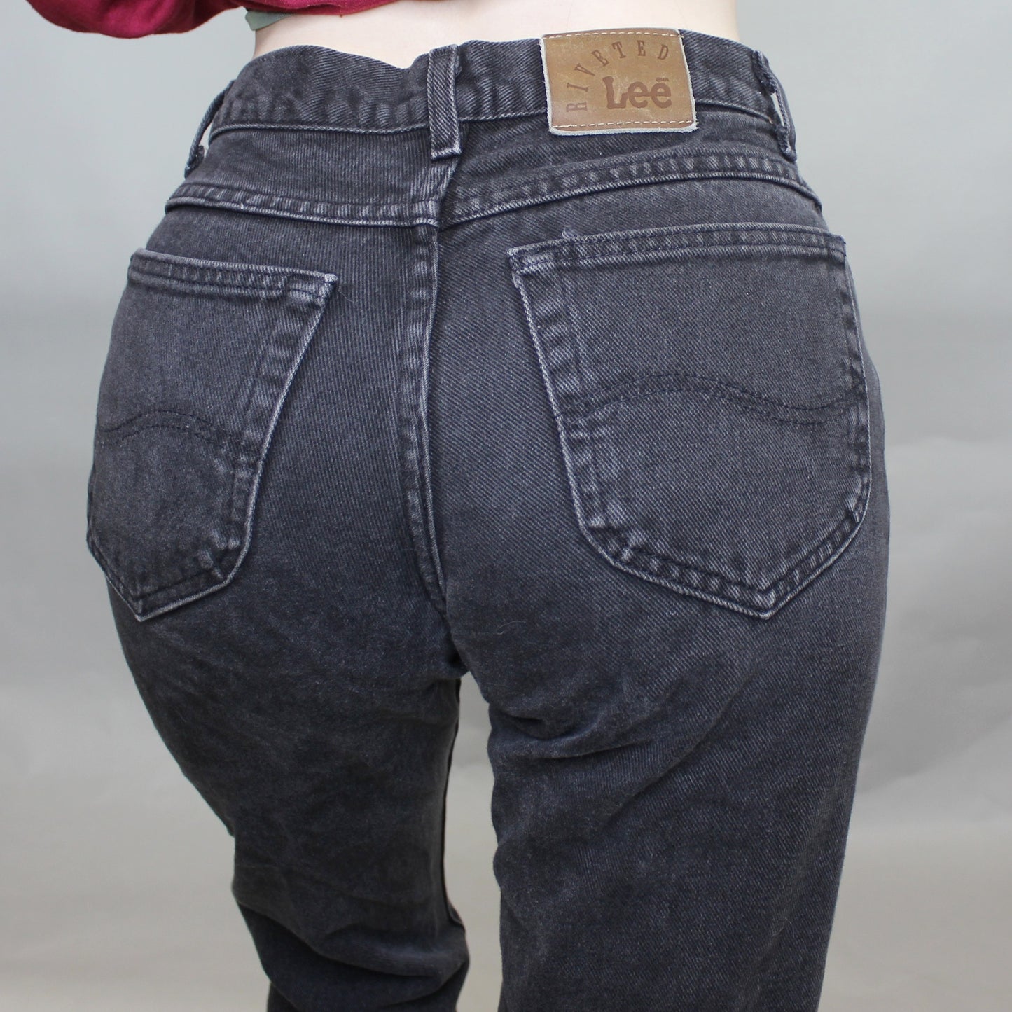 Vintage 90s Low Rise Bell Bottom Black Jeans by Lee Riveted