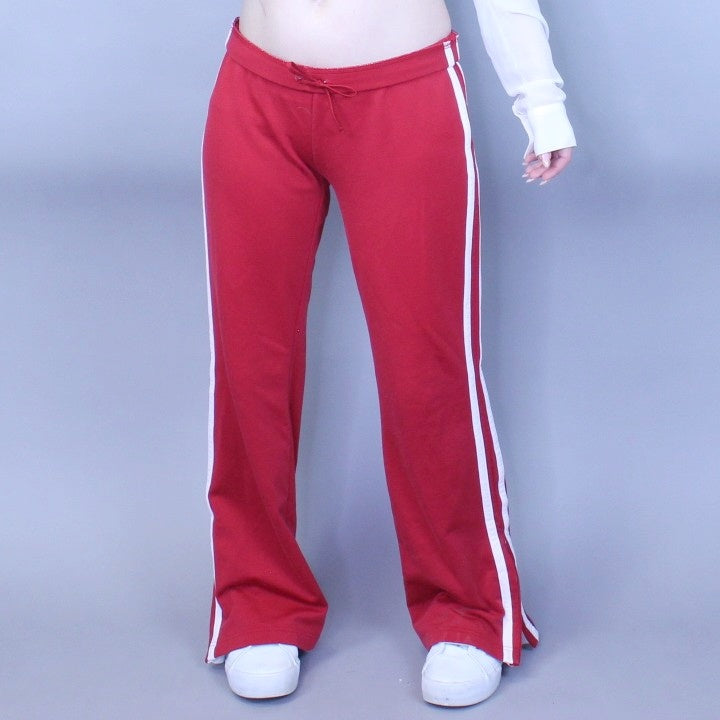 Vintage Y2k Low Rise Zip Side Bell Bottom Flare Cherry Red Sweatpants Track Pants