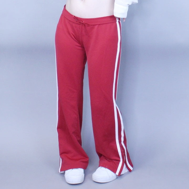 Vintage Y2k Low Rise Zip Side Bell Bottom Flare Cherry Red Sweatpants Track Pants