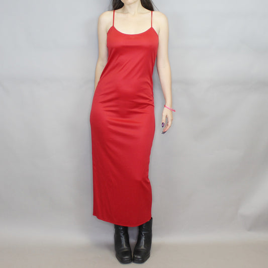 Vintage 80s Red Maxi Length Slip Dress