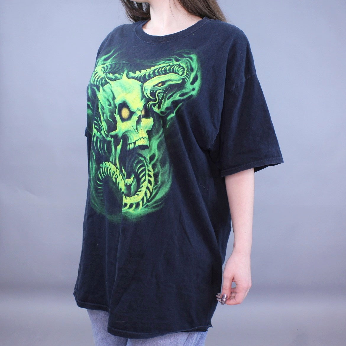 Vintage Y2k Neon Skull Snake T-shirt Biker Goth Grunge Streetwear