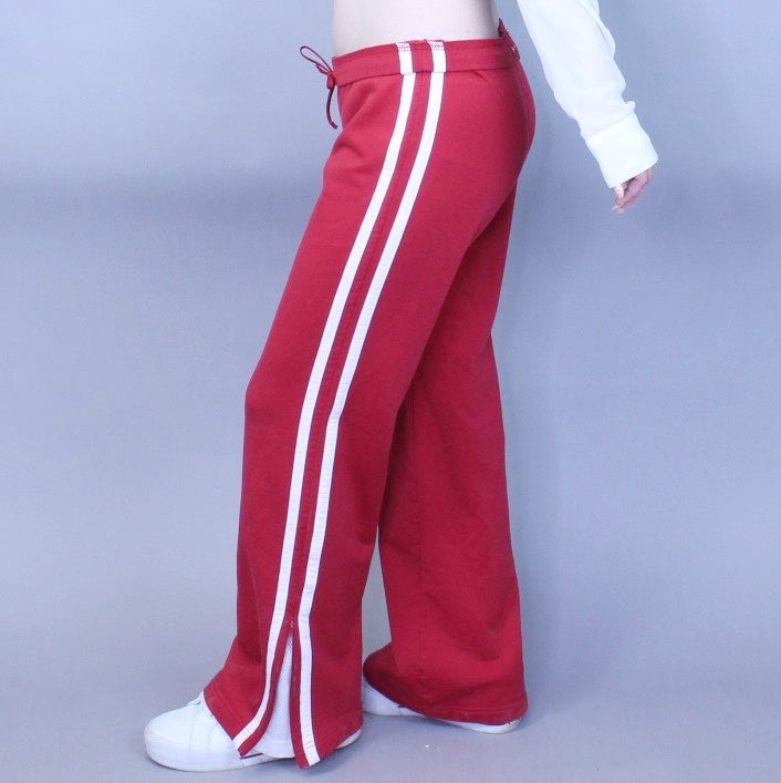 Vintage Y2k Low Rise Zip Side Bell Bottom Flare Cherry Red Sweatpants Track Pants