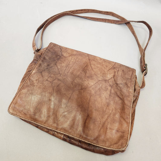 Vintage 80s Brown Leather Messenger Bag by East West