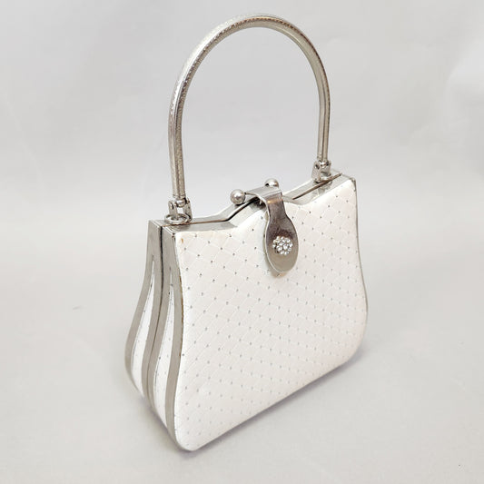 Vintage 60s Framed White Satin Silver Purse