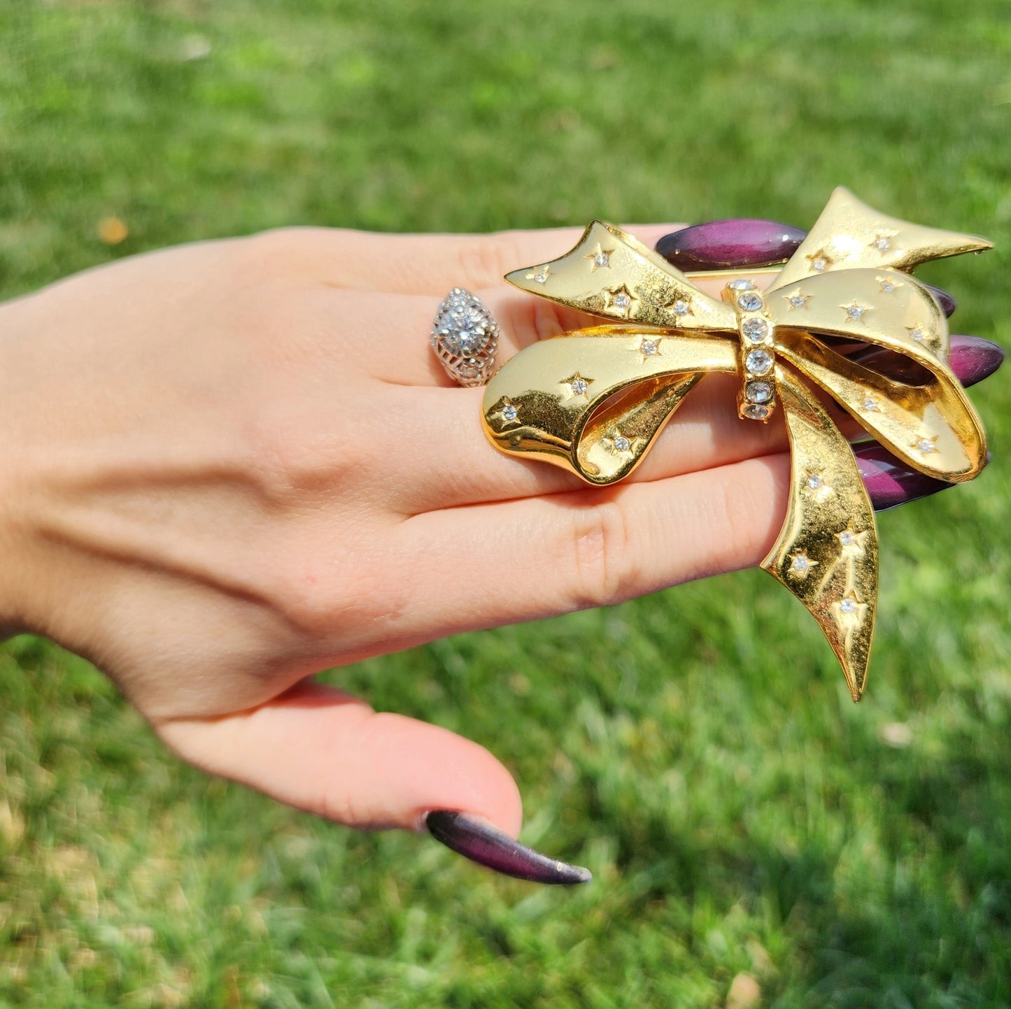 Vintage 80s Joan Rivers Signed Rhinestone Bow Brooch