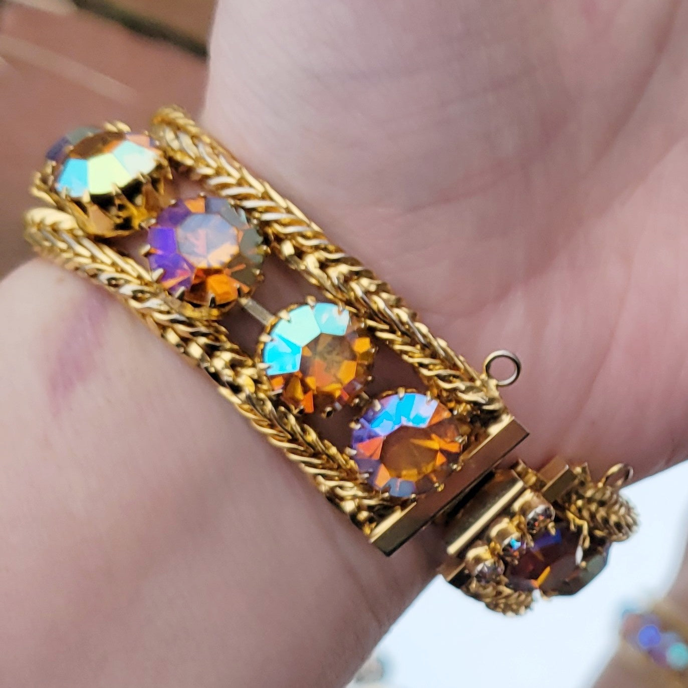 Vintage 60s Signed Hattie Carnegie Aurora Borealis Bracelet
