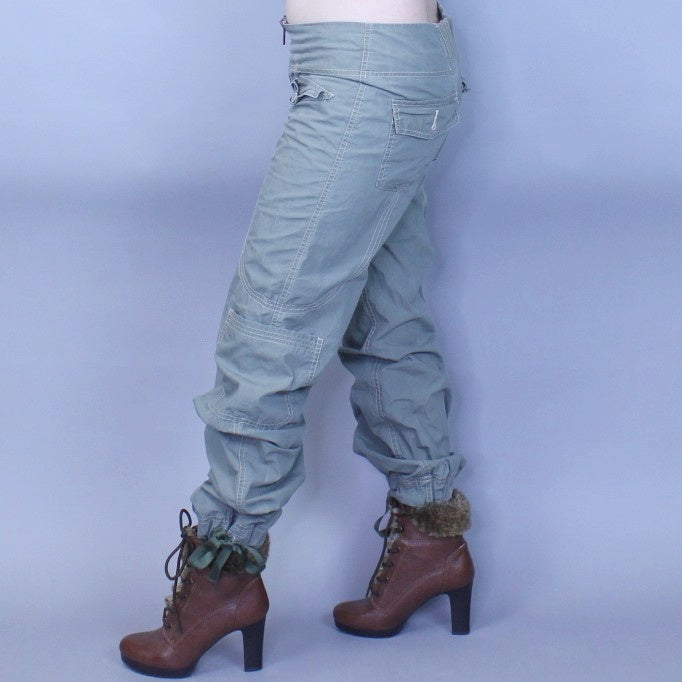 Vintage Y2k Low Rise Green Cargo Pants with Full Zip By Blue Asphalt