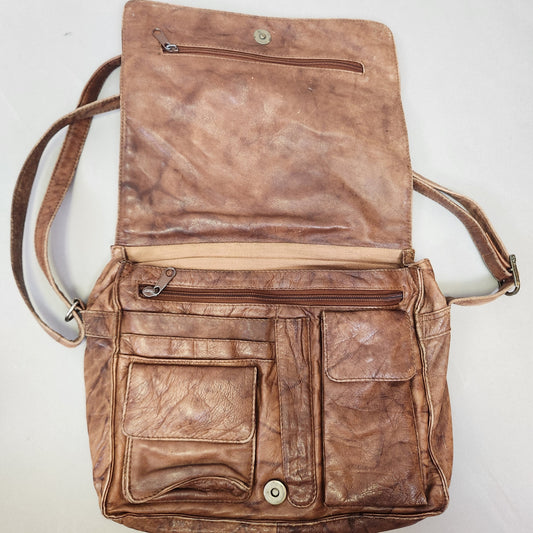 Vintage 80s Brown Leather Messenger Bag by East West