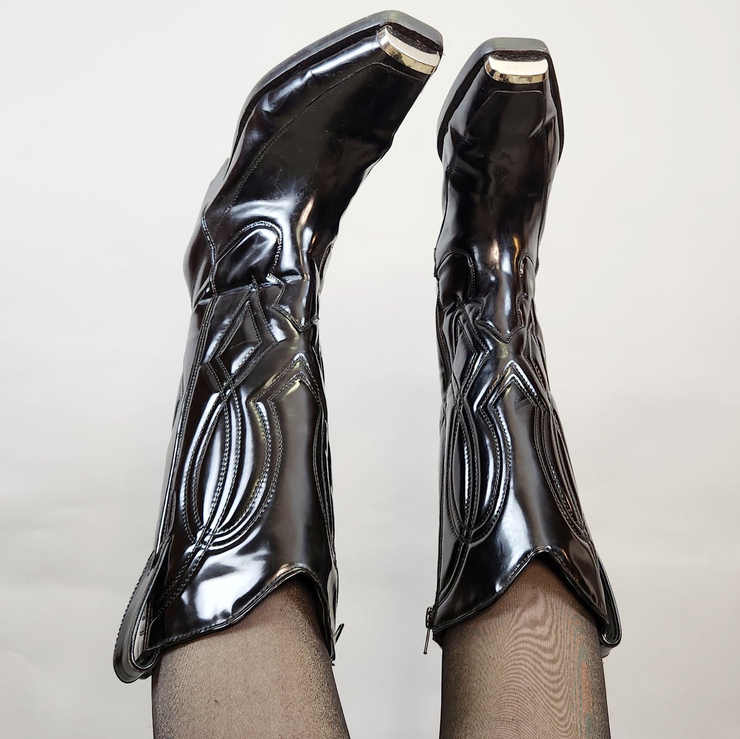Jeffrey Campbell Black Silver Toed Cowboy Boots