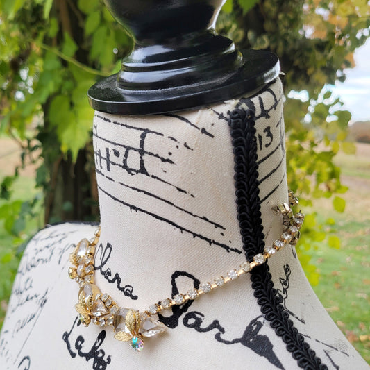 Vintage 50s Rhinestone Choker with Leaf Details