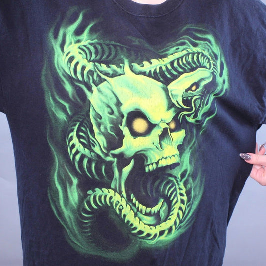 Vintage Y2k Neon Skull Snake T-shirt Biker Goth Grunge Streetwear