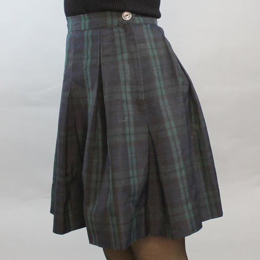 Vintage 70s High Waisted Plaid Pleated Mini Skirt