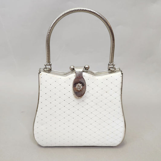 Vintage 60s Framed White Satin Silver Purse