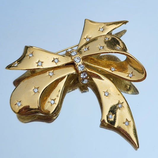 Vintage 80s Joan Rivers Signed Rhinestone Bow Brooch