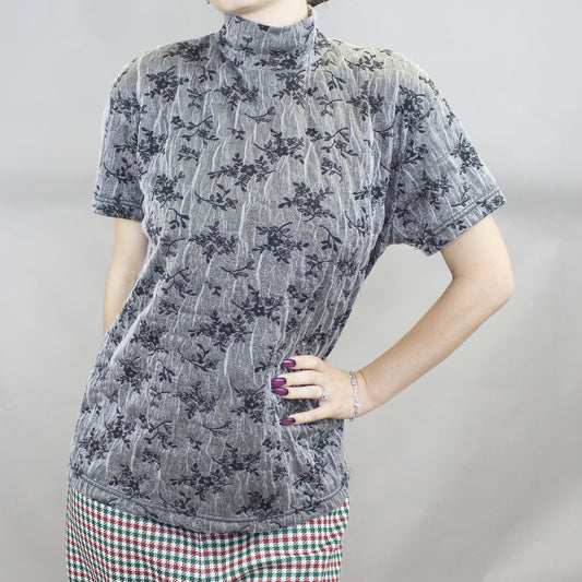 Vintage 90s Silver Mock Neck Tee by Frazier Lawrence