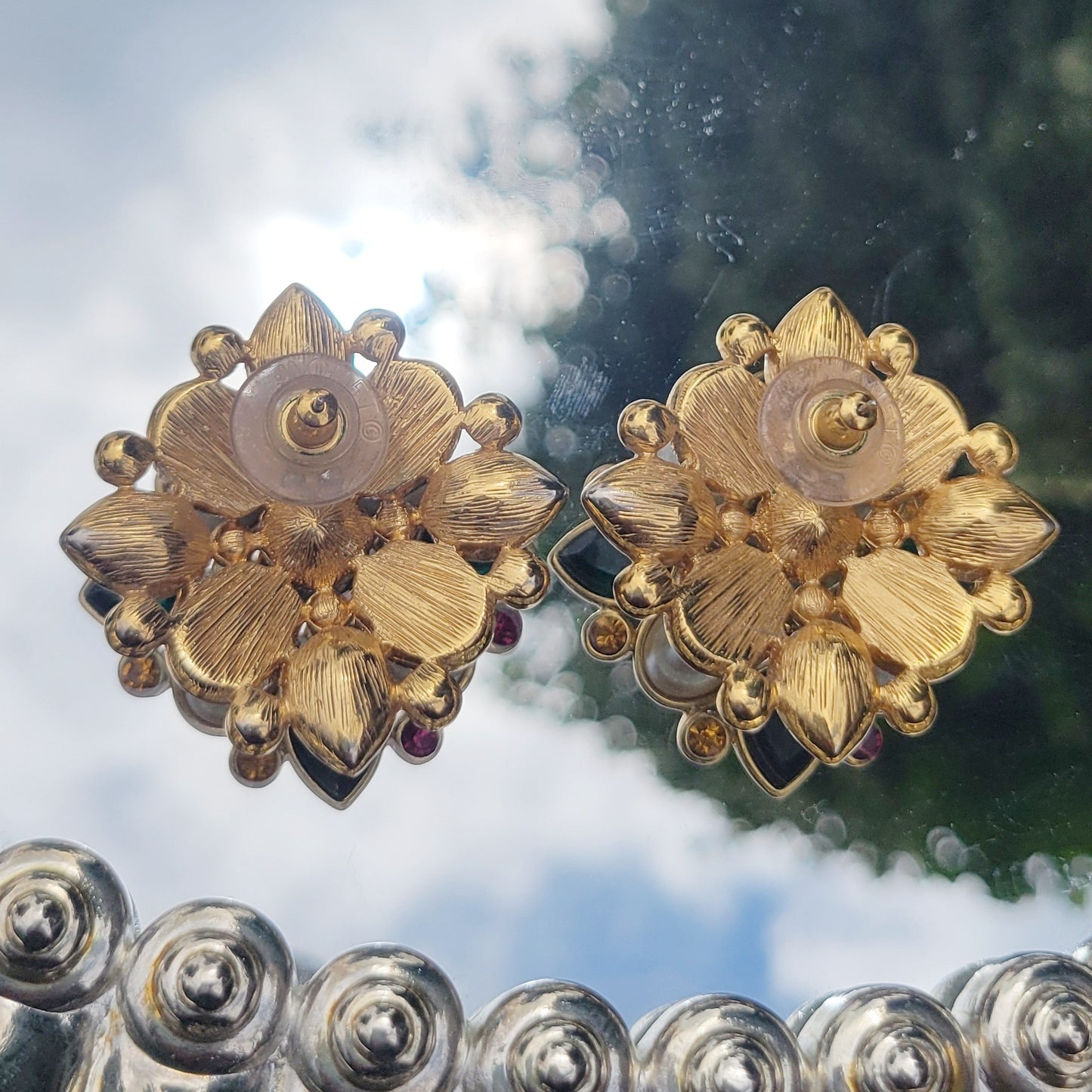 Vintage 80s Monet Faux Pearl and Gem Maltese Cross Look Glam Earrings