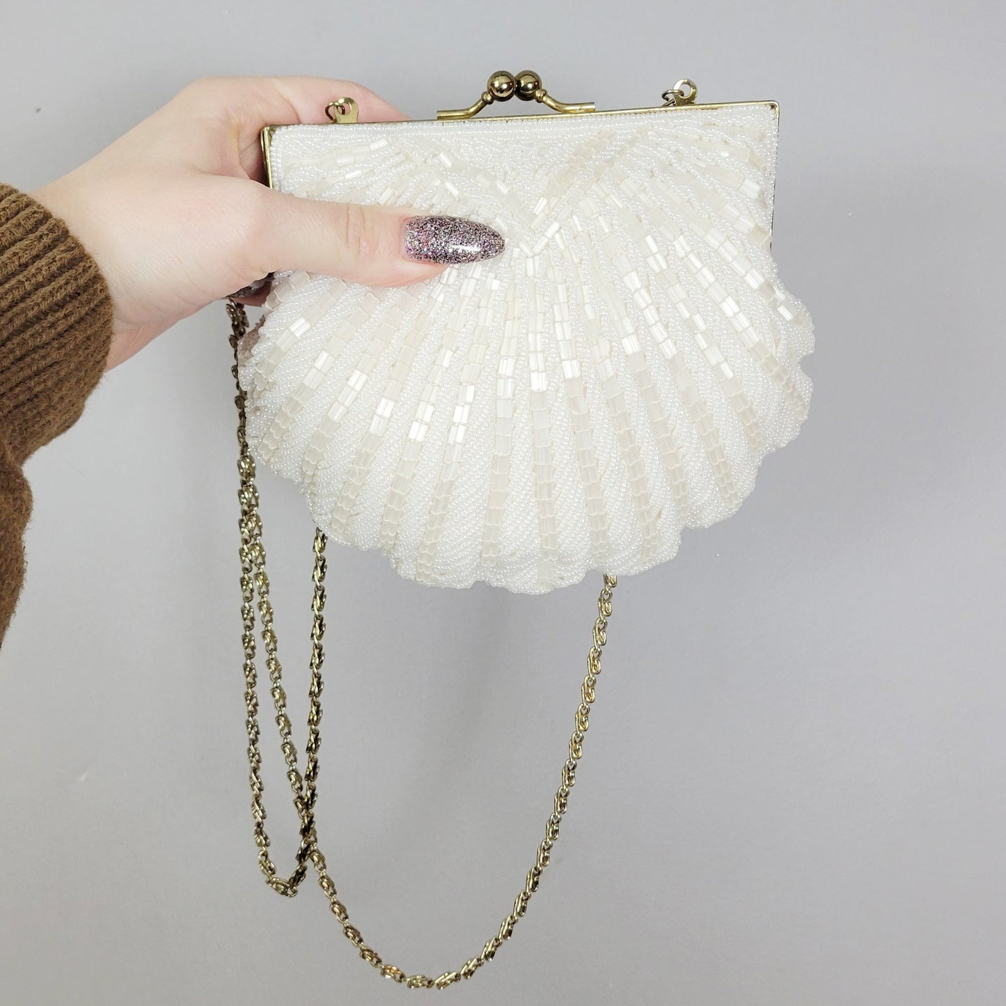 Vintage 60s Glamorous Evening Bag Beaded Clamshell Crossbody by La Regale