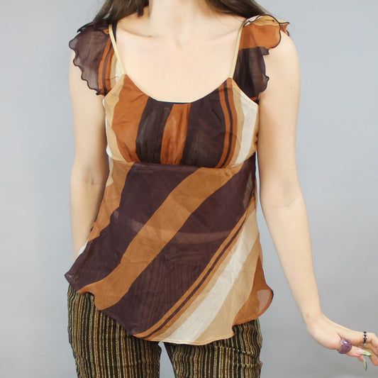 Vintage Y2k Sheer Flutter Sleeve Babydoll Top