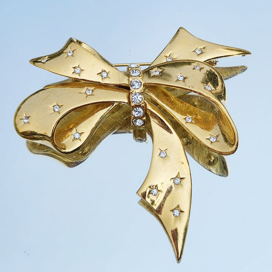 Vintage 80s Joan Rivers Signed Rhinestone Bow Brooch