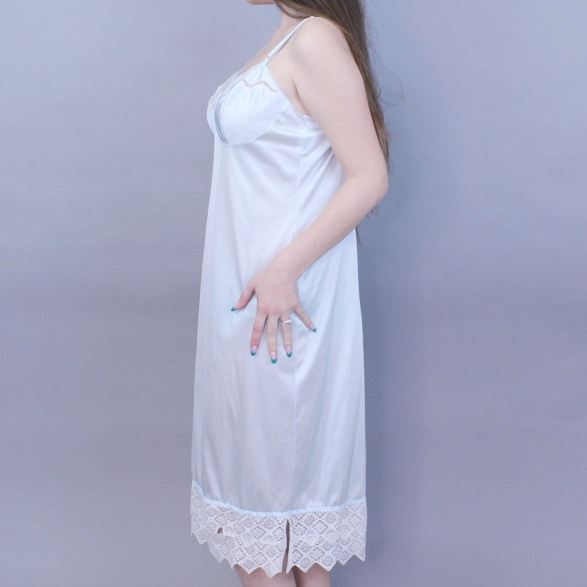 Vintage 70s Pastel Baby Blue Coquette Slip Dress by Vassarette
